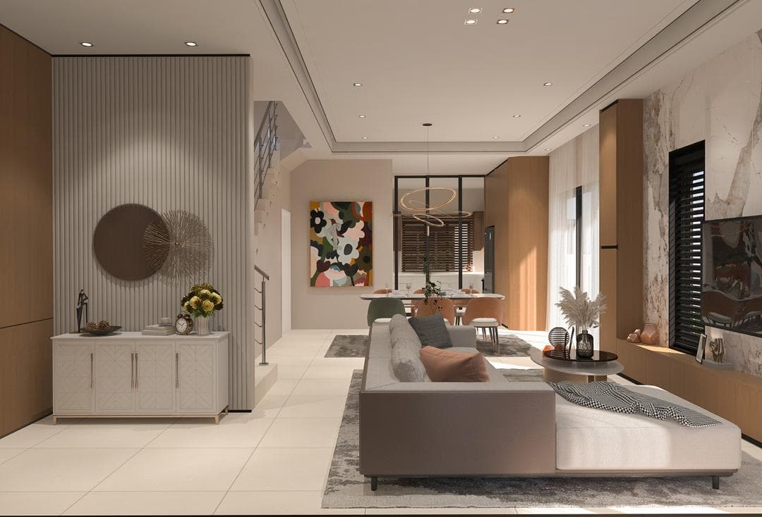 Spacious open-plan living and dining area at TGB Residences
